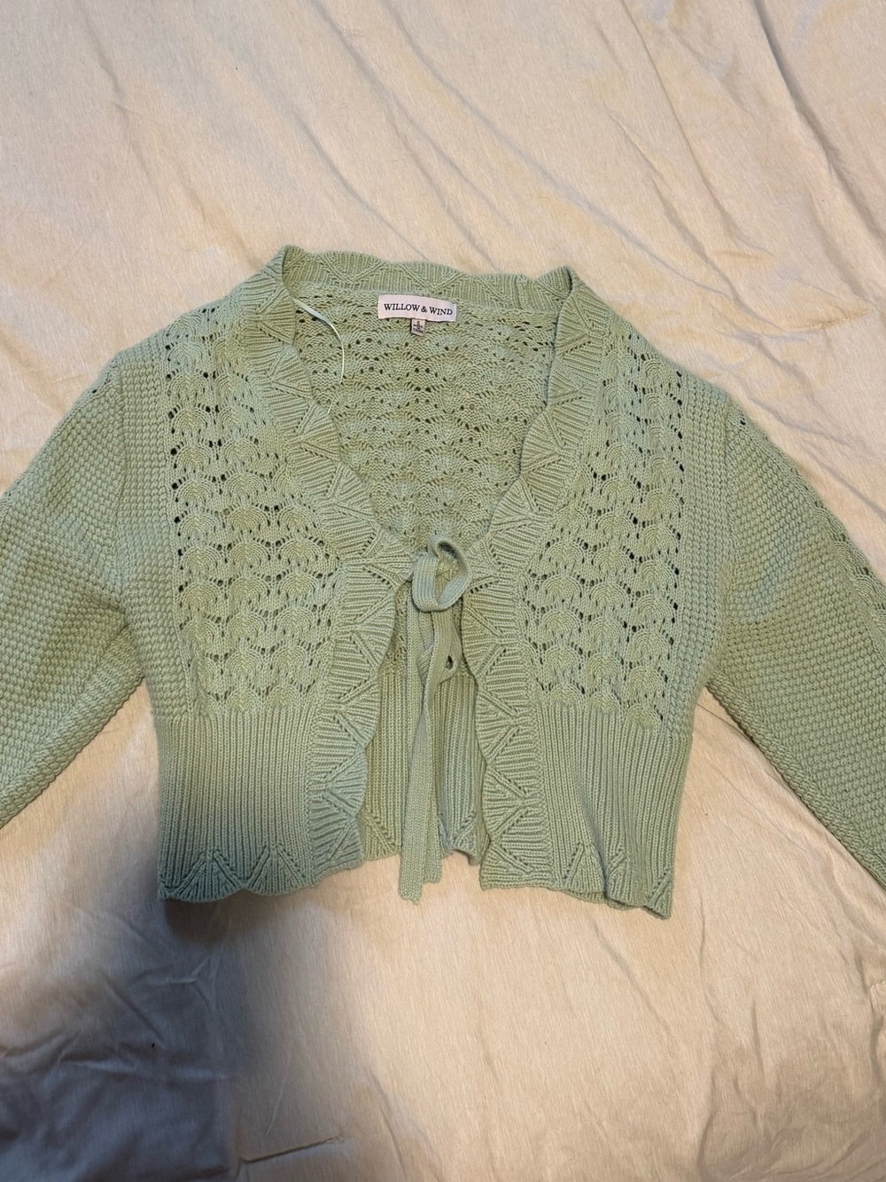 Sage Green Tie-Front Knit Sweater